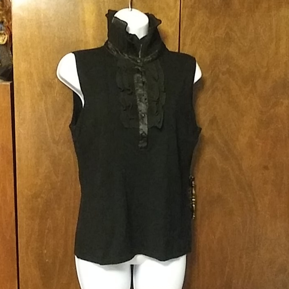 NWOT PATRIZIA LUCA MILANO BLACK RUFFLE TOP LARGE